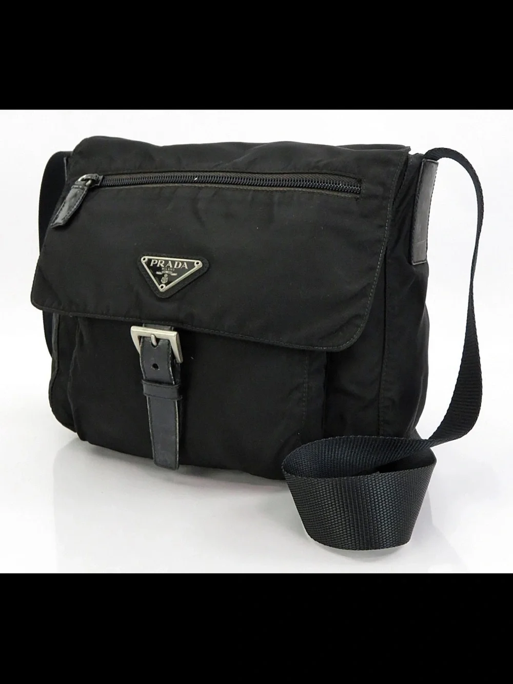Prada Black Nylon Messenger with Silver-Tone Hardware